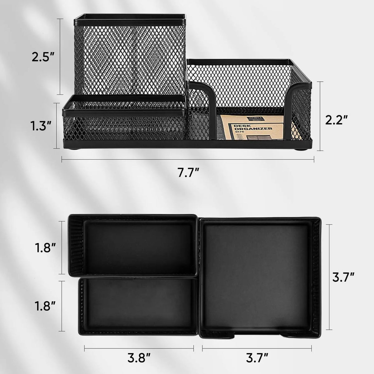Black Mesh Desk Organiser – 3-Compartment Metal Caddy with Pencil Holder & Storage Baskets for Desktop Organisation (Single o