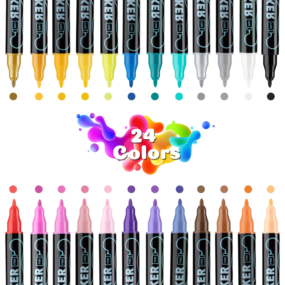 Dual Tip Acrylic Paint Pens – Multi-Surface Markers for Wood, Canvas, Stone, Rock, Glass & Ceramic DIY Crafts (12, 24, 36 or 