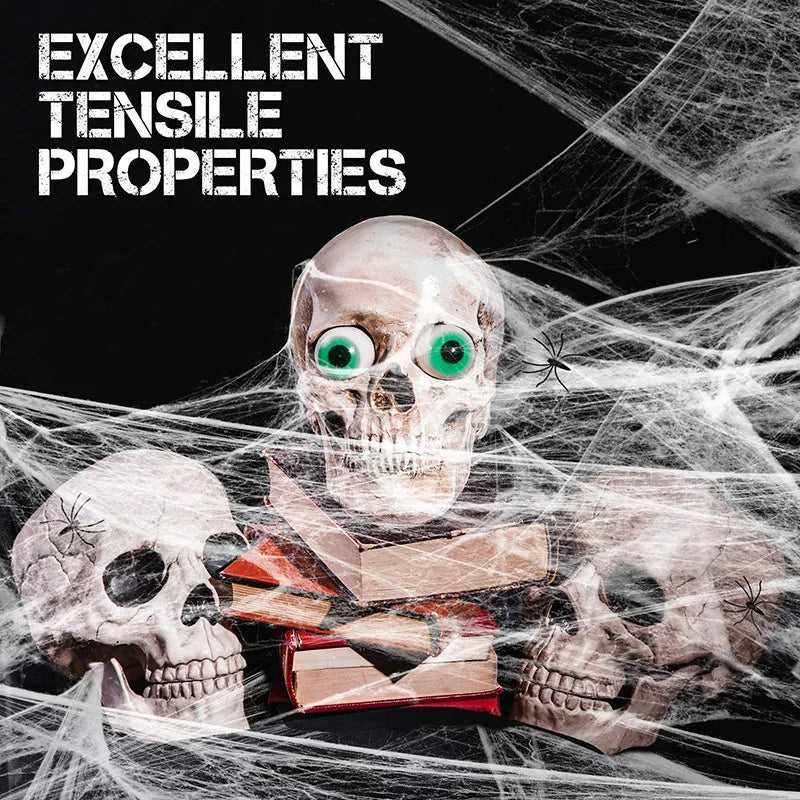 Stretchy Spider Web Halloween Decoration with Mini Spiders – Scary Party Prop