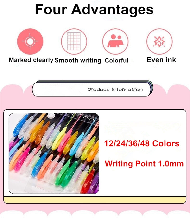 Kissbuty Glitter, Metallic, Pastel & Highlighter Gel Pens – 1.0mm Coloring Pens with Refills for Journaling, Art & Adult Colo