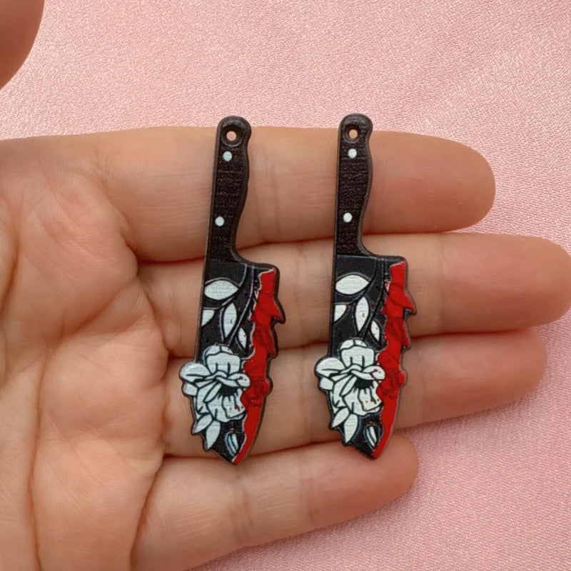 12pcs Acrylic Halloween Sword & Knife Charm Set – DIY Earrings, Necklace & Keychain Pendants