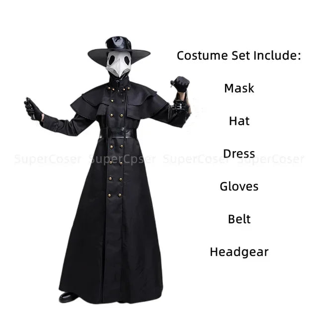 Medieval Plague Doctor Hooded Robe Costume – Unisex Halloween Monk, Wizard & Steampunk Cloak Cape (S–5XL)