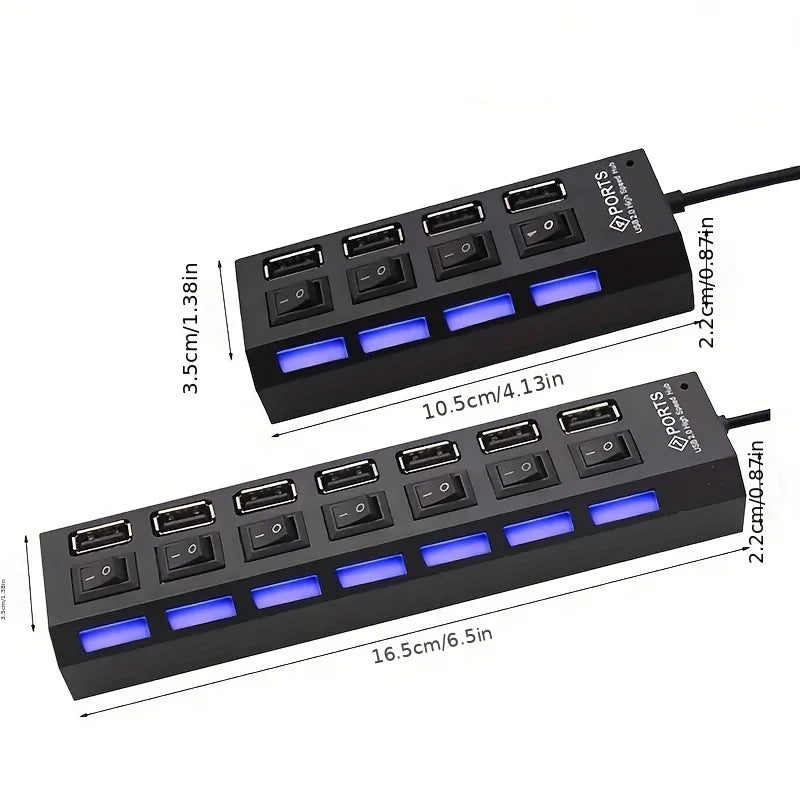 4/7-Port USB 2.0 Hub with Individual LED Switches
