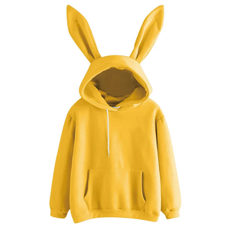 2025 autumn and winter new women's clothing Harajuku Wei hooded rabbit hoodie solid color loose casual women's top women's co
