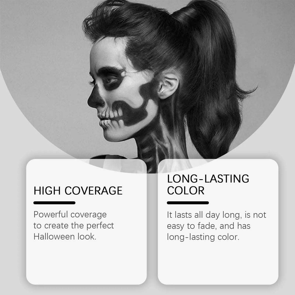 Halloween Black & White Face & Body Paint Kit – Waterproof Full-Coverage Clown & Joker Makeup Set