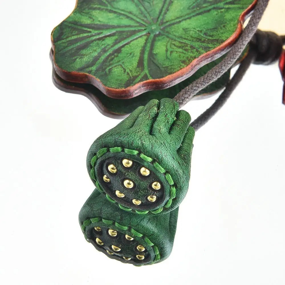Handmade PU Leather Flower Bag Pendant & Keychain – Lotus Charm for Women