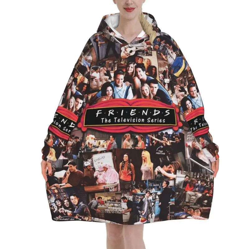 Classic TV Show Central Perk Friends Print Wearable Blanket Hoodie Oversized Sweatshirts Warm Cozy Flannel Fleece Sherpa Blanket