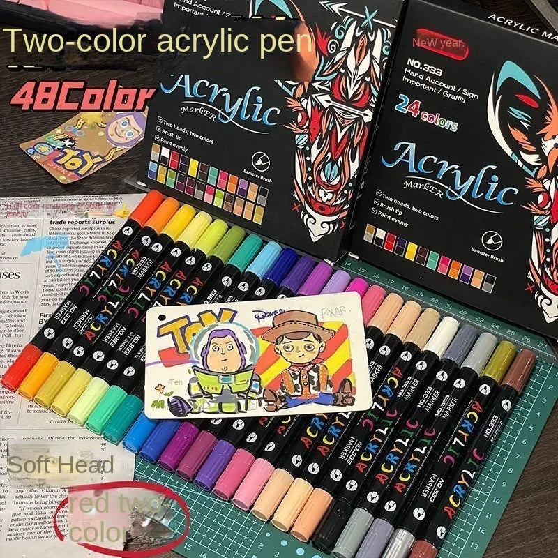 Professional Dual-Tip Acrylic Paint Markers – Fine & Brush Tip Pens for Stone, Wood, Calligraphy & Mixed Media (24, 48, 72, 9