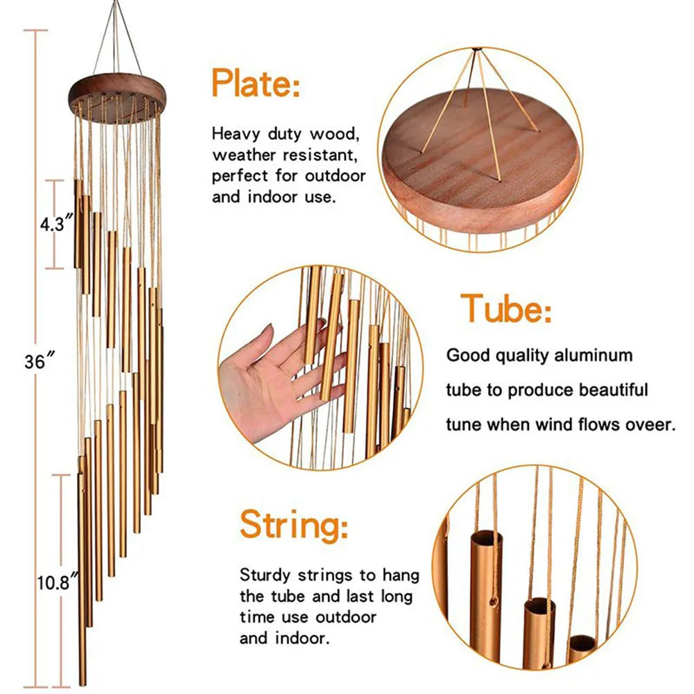 12-Tube Aluminum Alloy Wind Chimes with Gold & Silver Bells – Indoor/Outdoor Decor