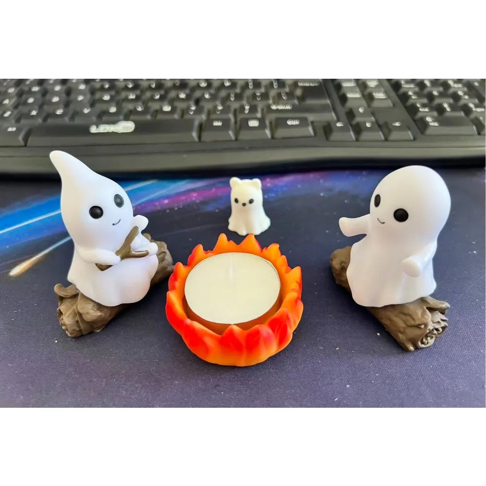Halloween Ghost Campfire Scene Decor Set – Spooky Outdoor & Indoor Haunted House Props with Dog & Cat Ghost Figures