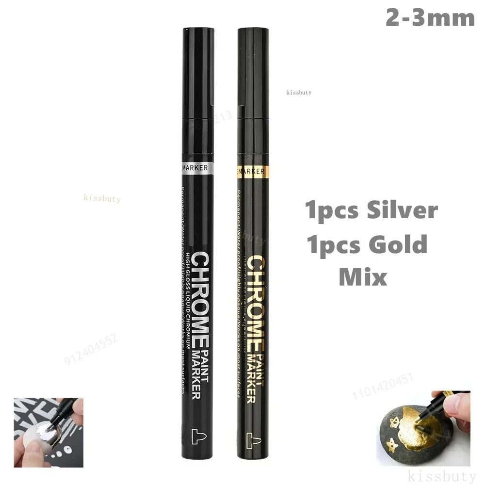 Chrome Mirror Marker Pens – 2mm Reflective Silver & Gold Paint Markers for Car Styling, Art & DIY Crafts (1, 2 or 3-Pack)