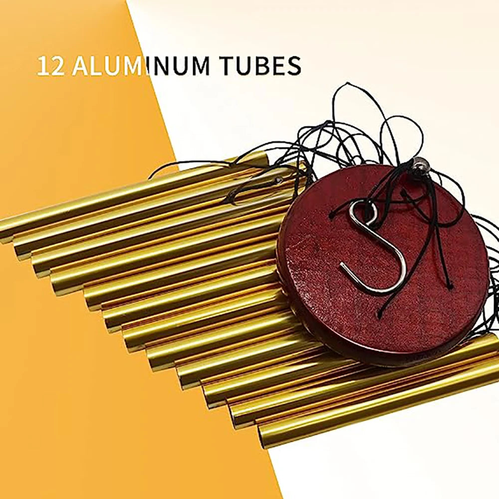 12-Tube Aluminum Alloy Wind Chimes with Gold & Silver Bells – Indoor/Outdoor Decor