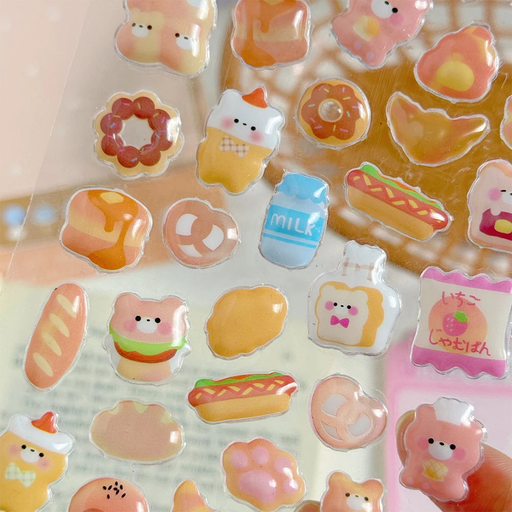 3D Embossed Diamond Cartoon Sticker Sheet – PVC Craft Decals for Scrapbooking, Journaling & Stationery Decoration (4 Designs 