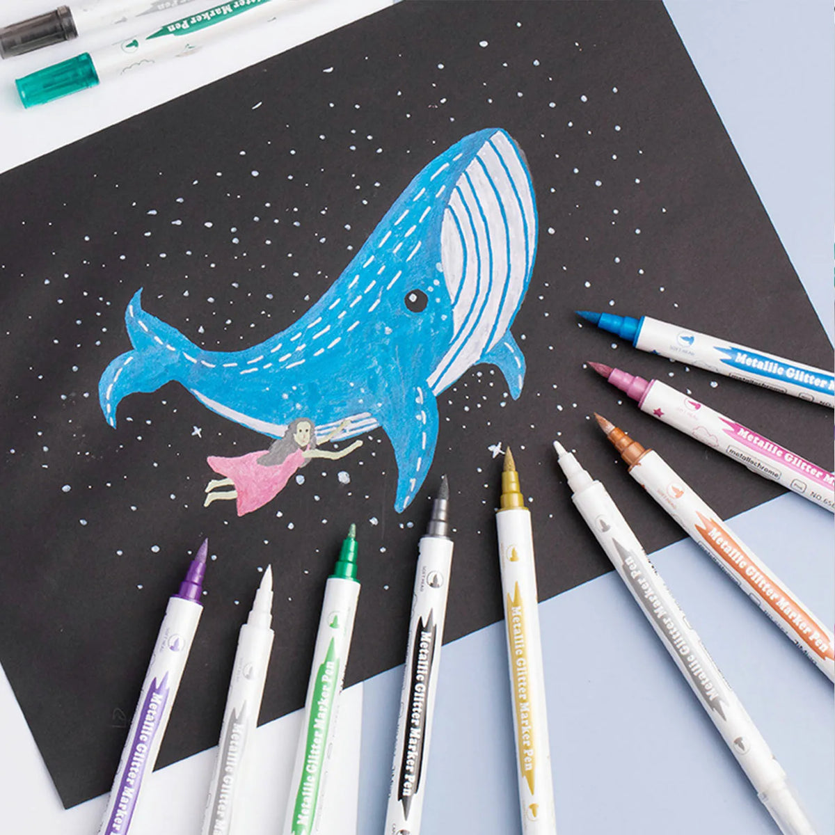 Dual-Nib Metallic Art Markers – 10-Colour Set with Fine & Brush Tips for Scrapbooking, Card Making & DIY Crafts