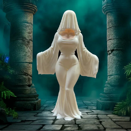 3D Printed White Dress Ghost Ornament – 12cm Cute Halloween Ghost Figurine for Indoor & Outdoor Decor