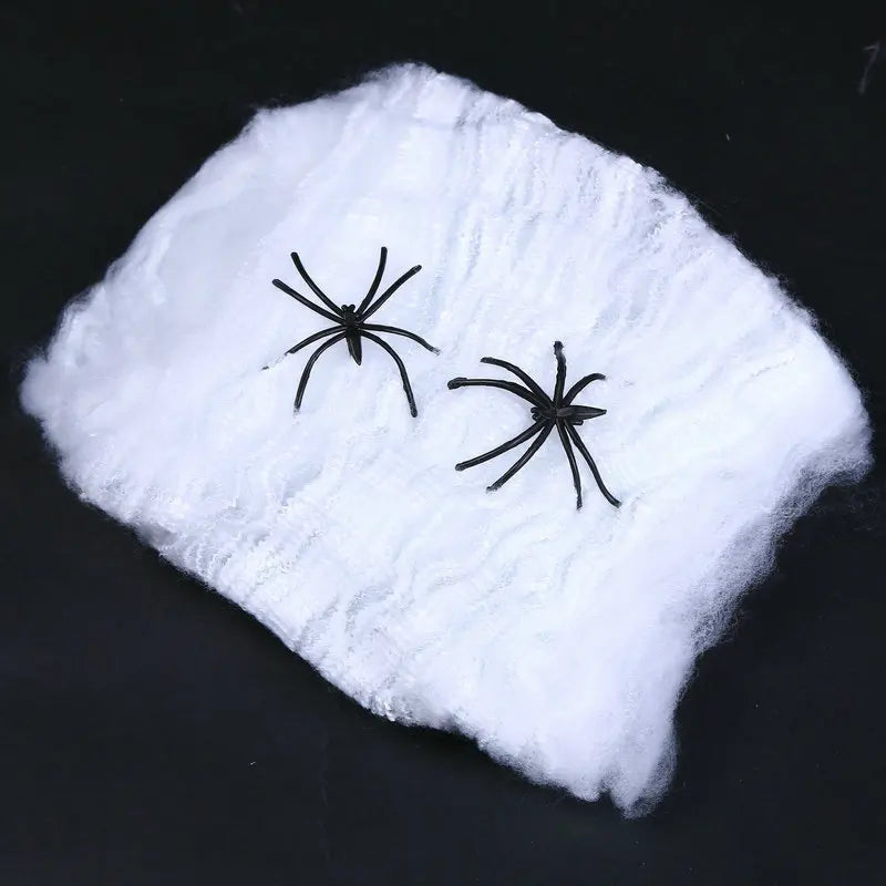 Stretchy Spider Web Halloween Decoration with Mini Spiders – Scary Party Prop