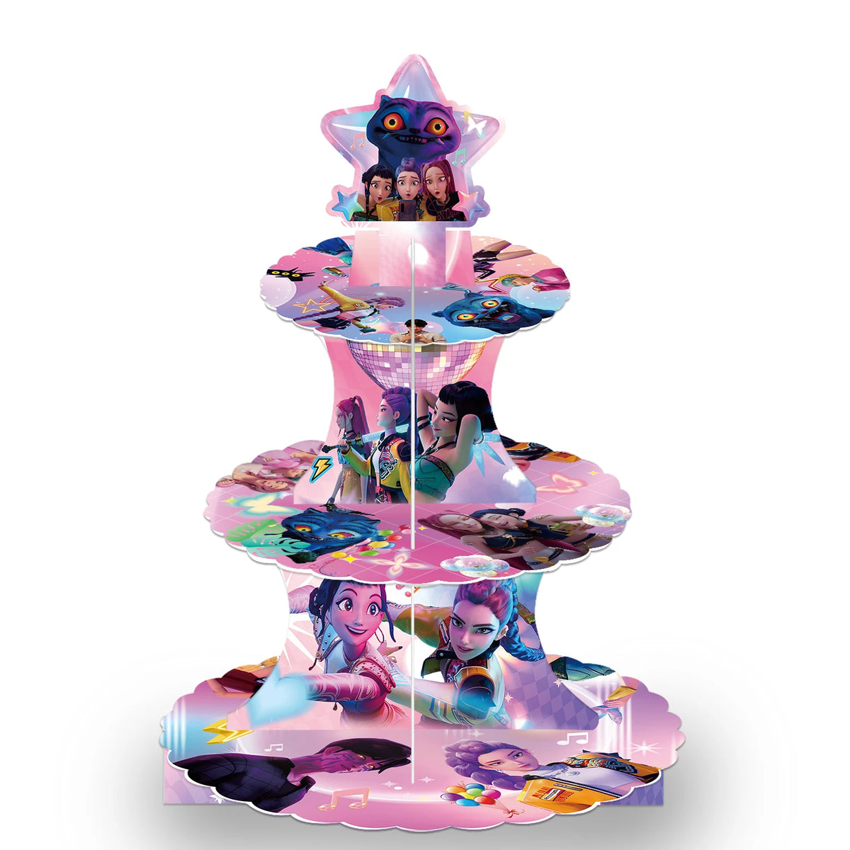 Demon Hunters 3-Tier Cake Stand – Kawaii Cartoon Halloween Party Decoration & Dessert Table Display (30cm, Red)