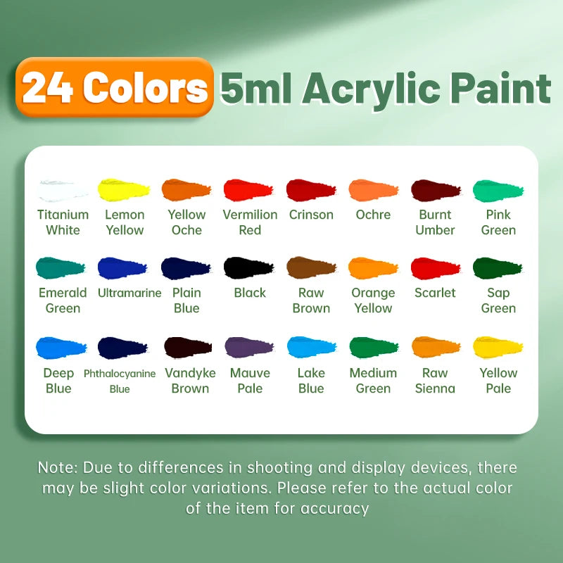 Acrylic Paint Set – Waterproof Rich Pigment Tubes for Canvas, Glass, Rock & Paper DIY Art (12, 18 or 24 Colours, 5ml each)