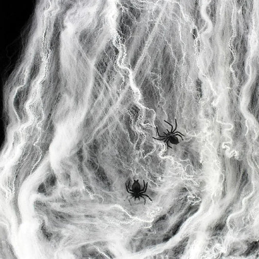 Stretchy Spider Web Halloween Decoration with Mini Spiders – Scary Party Prop
