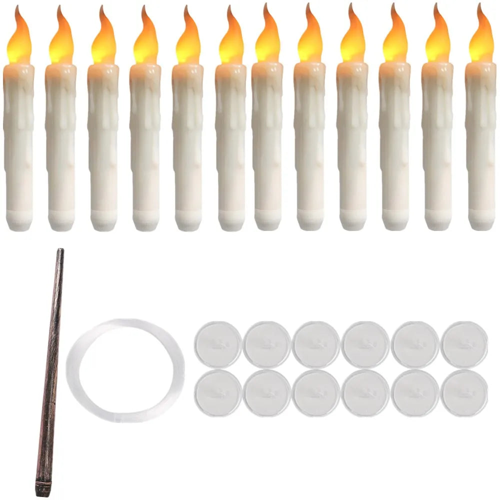 LED Floating Candles with Magic Wand Remote – Flameless Hanging Taper Candles for Halloween, Parties & Home Decor
