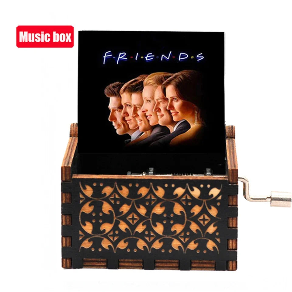 Antique Carved Wooden Hand Crank Music Box – Extended Song Collection with Halloween & Classic Themes