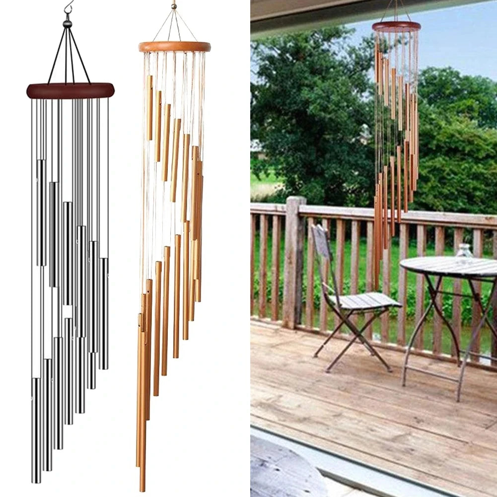 12-Tube Aluminum Alloy Wind Chimes with Gold & Silver Bells – Indoor/Outdoor Decor