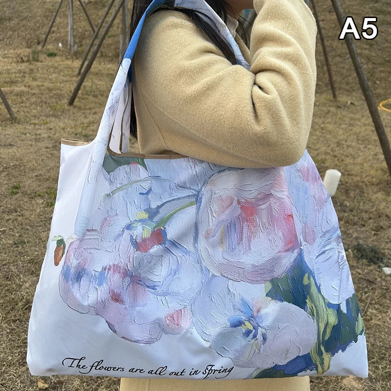 Foldable Nylon Shopping Tote Bag – Reusable Grocery & Travel Shoulder Bag