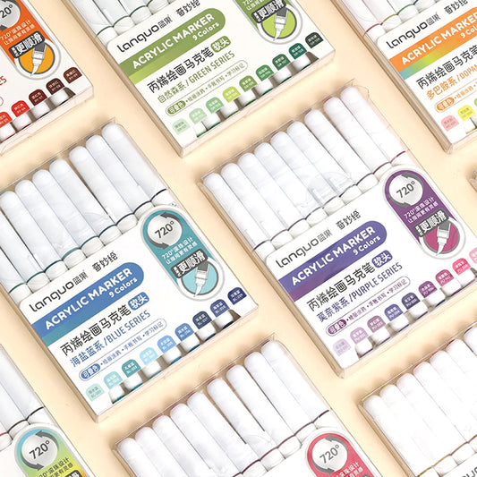 9-Colour Acrylic Art Marker Pen Set – Soft-Tip DIY Graffiti Drawing Pens for Notebooks, Diaries & Fine Art (14 Palette Option
