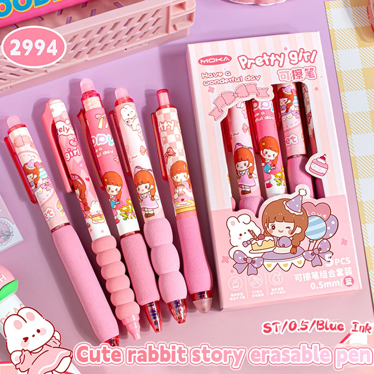 Capybara Erasable Refillable Gel Pens – Smudge-Free 0.5mm Cute Animal Stationery for Students & Office (5- or 6-Pack)