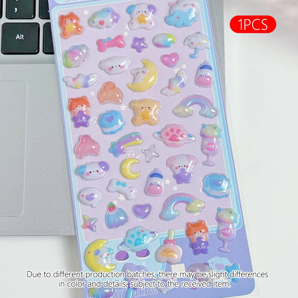 3D Embossed Diamond Cartoon Sticker Sheet – PVC Craft Decals for Scrapbooking, Journaling & Stationery Decoration (4 Designs 