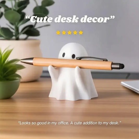 Cute Ghost Statue Pen & Pencil Holder – Halloween Desktop Organiser for Home & Office Decor (White)