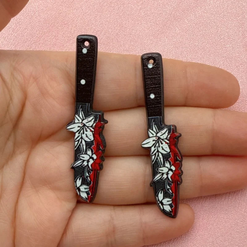 12pcs Acrylic Halloween Sword & Knife Charm Set – DIY Earrings, Necklace & Keychain Pendants