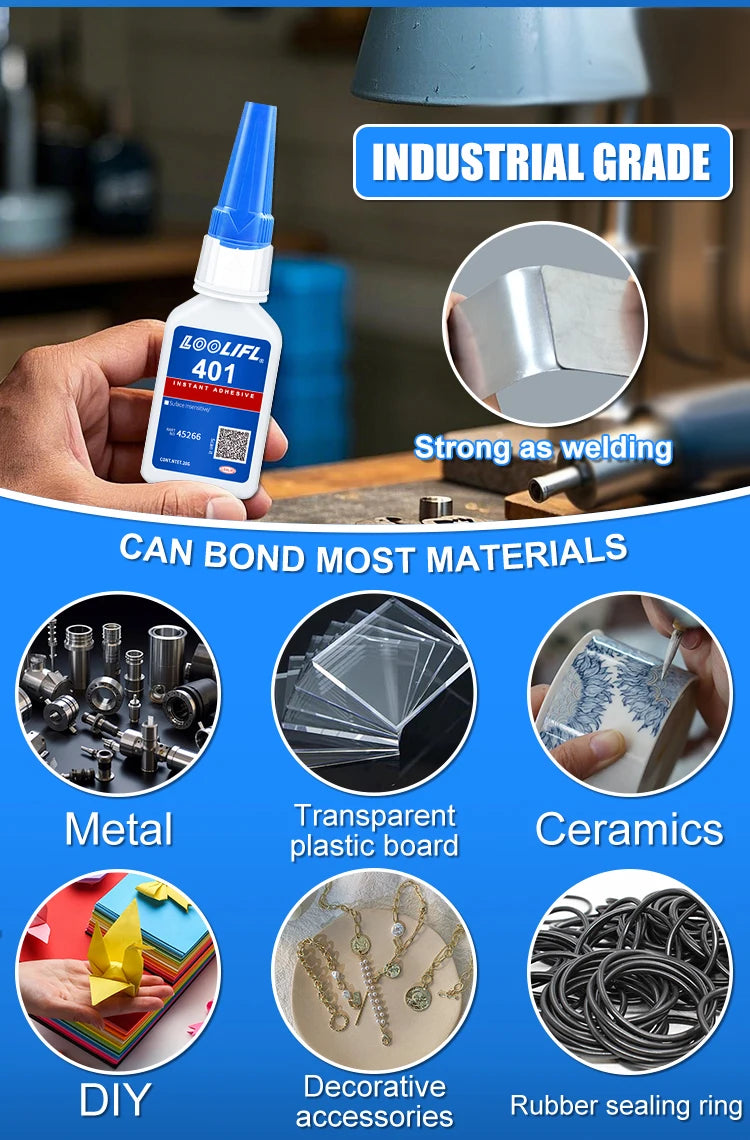 LOOLIFL 401 Super Cyanoacrylate Glue – Waterproof Medium CA Glue for Wood, Metal, Plastic, Ceramic & More (10ml or 20ml, Sing