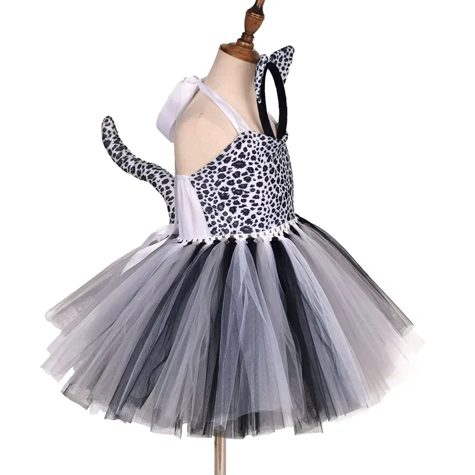 Girls’ Animal Print Tutu Costume Dress – Forest Theme Halloween Cosplay & Dance Performance Set for Kids