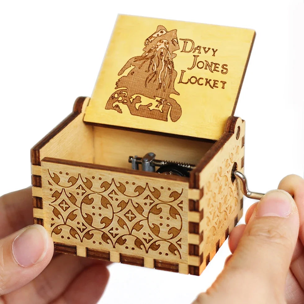 Antique Carved Wooden Hand Crank Music Box – Extended Song Collection with Halloween & Classic Themes
