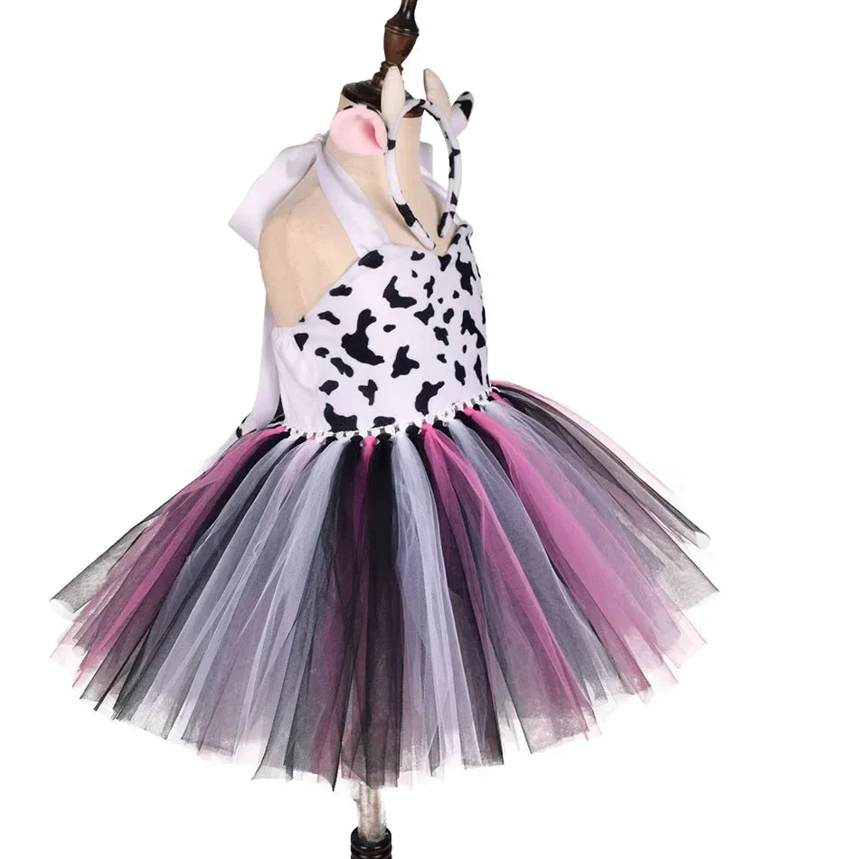 Girls’ Animal Print Tutu Costume Dress – Forest Theme Halloween Cosplay & Dance Performance Set for Kids