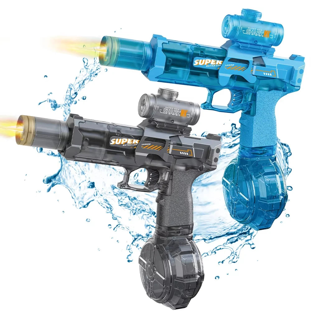 HUIQIBAO Electric Pulse Water Gun – Automatic Burst Fire, LED Flash, 8M Range, USB-C Rechargeable