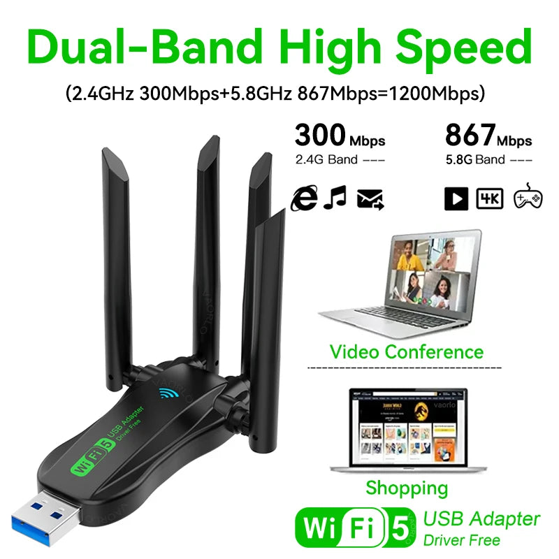 1200Mbps Dual-Band WiFi USB 3.0 Adapter (2.4G/5GHz)
