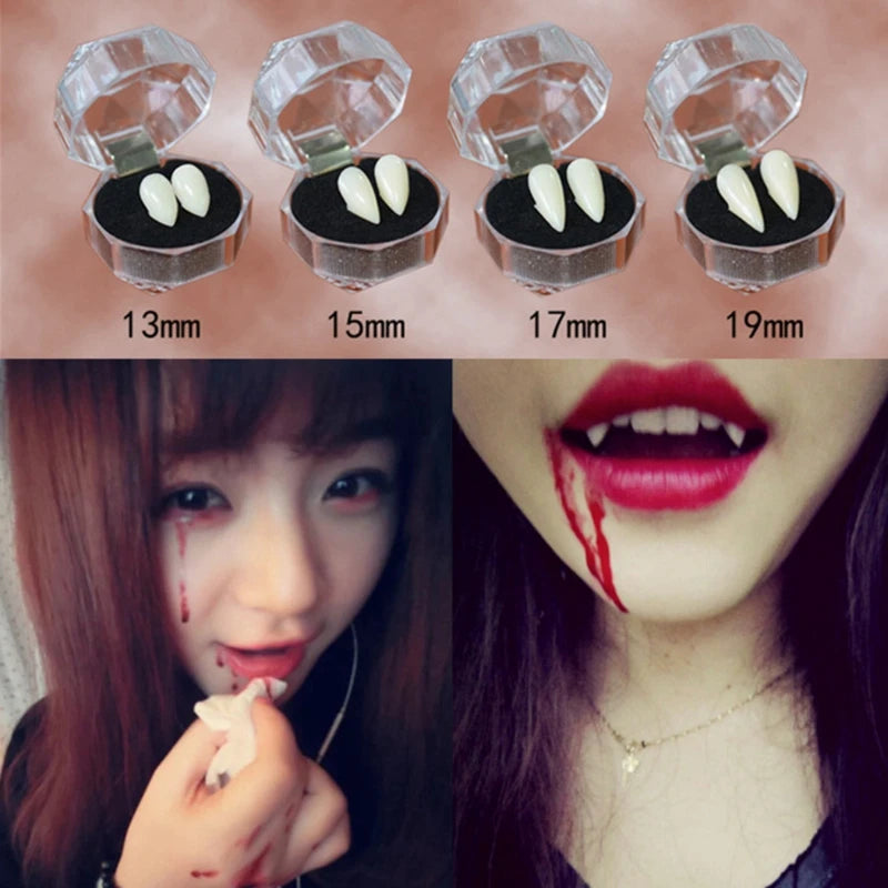 Halloween Vampire & Werewolf Fang Dentures – Fake Teeth Cosplay Prop for Adults & Kids (4 Sizes)
