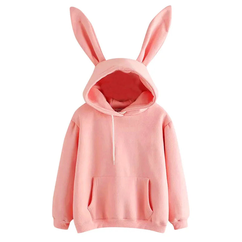2025 autumn and winter new women's clothing Harajuku Wei hooded rabbit hoodie solid color loose casual women's top women's co