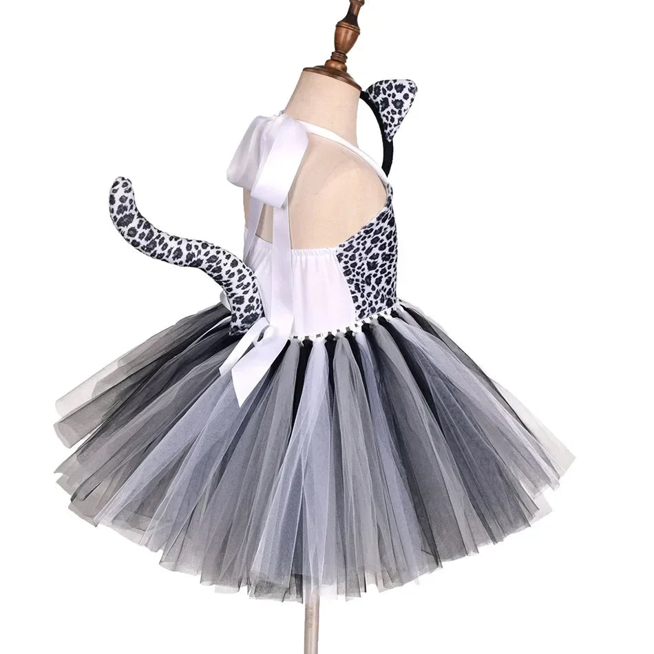 Girls’ Animal Print Tutu Costume Dress – Forest Theme Halloween Cosplay & Dance Performance Set for Kids