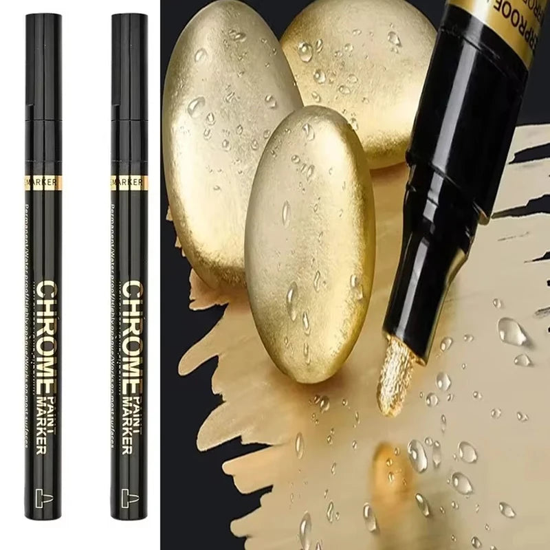 Chrome Mirror Paint Markers – Metallic Gold & Silver Liquid Ink Pens for Glass, Rock, Ceramic & Metal (1–5pcs, 2mm Nib)