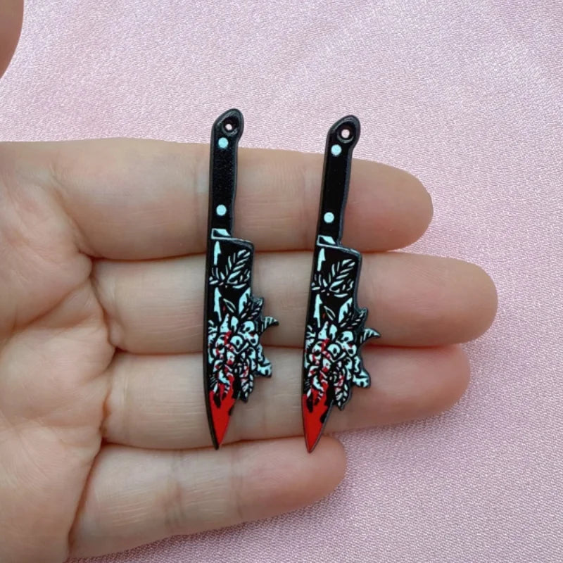 12pcs Acrylic Halloween Sword & Knife Charm Set – DIY Earrings, Necklace & Keychain Pendants