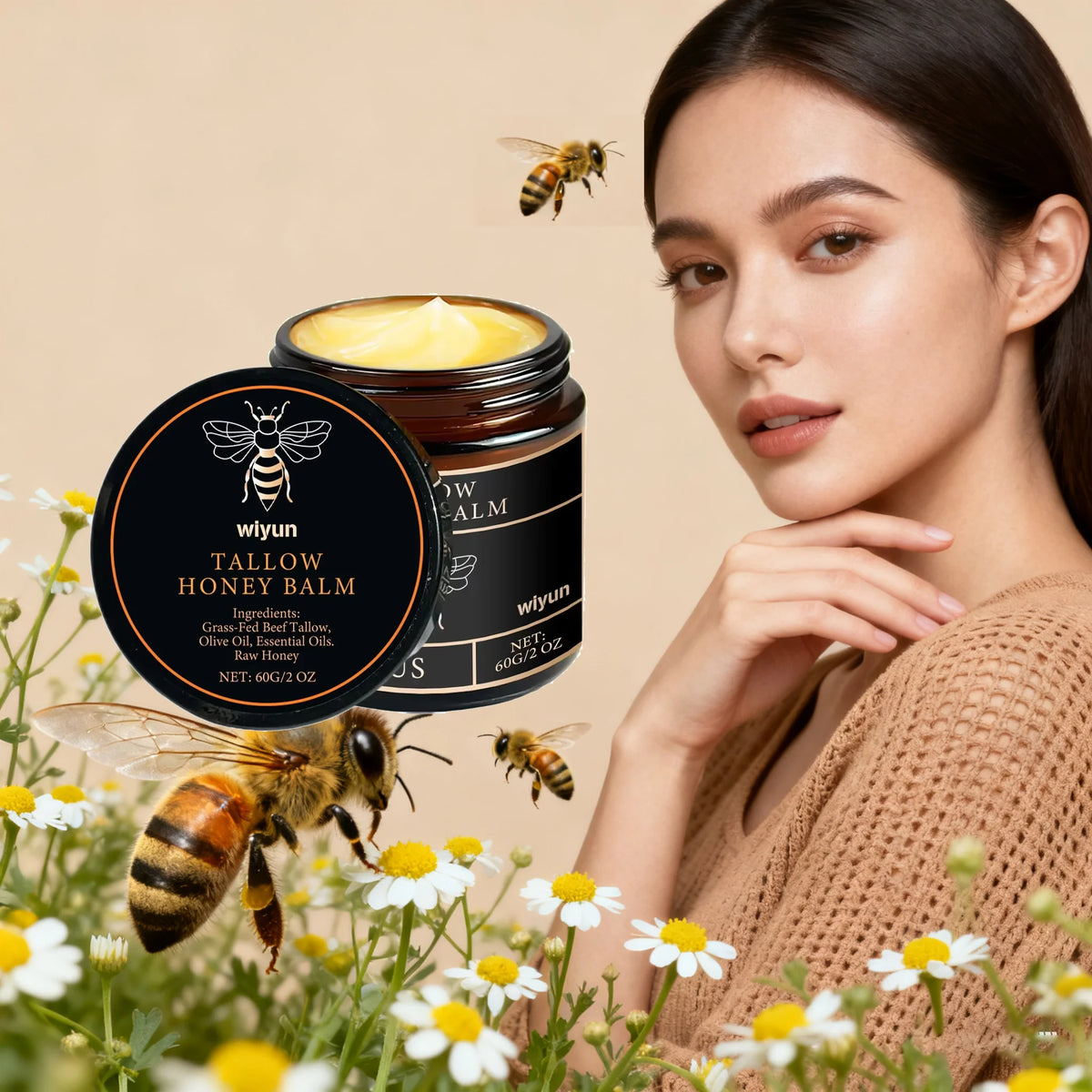 Tallow Honey Balm – Glowing, Hydrating Face & Body Moisturizer | Firms, Fades Fine Lines & Boosts Elasticity