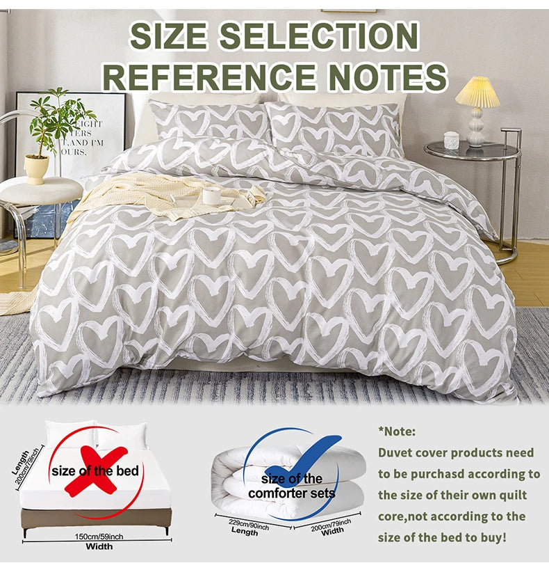 3pcs/set Heart Print Duvet Cover Set - Blue & Gray(1 Duvet Cover & 2 Pillowcase?Soft And Skin-Friendly Duvet Cover Bedding Set