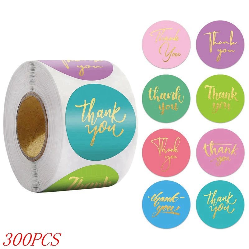 "Thank You" Round Stickers – 1 inch Envelope Seal Labels for Packaging, Weddings, Party Favours & Handmade Gifts (50–500pcs, Multiple Designs)