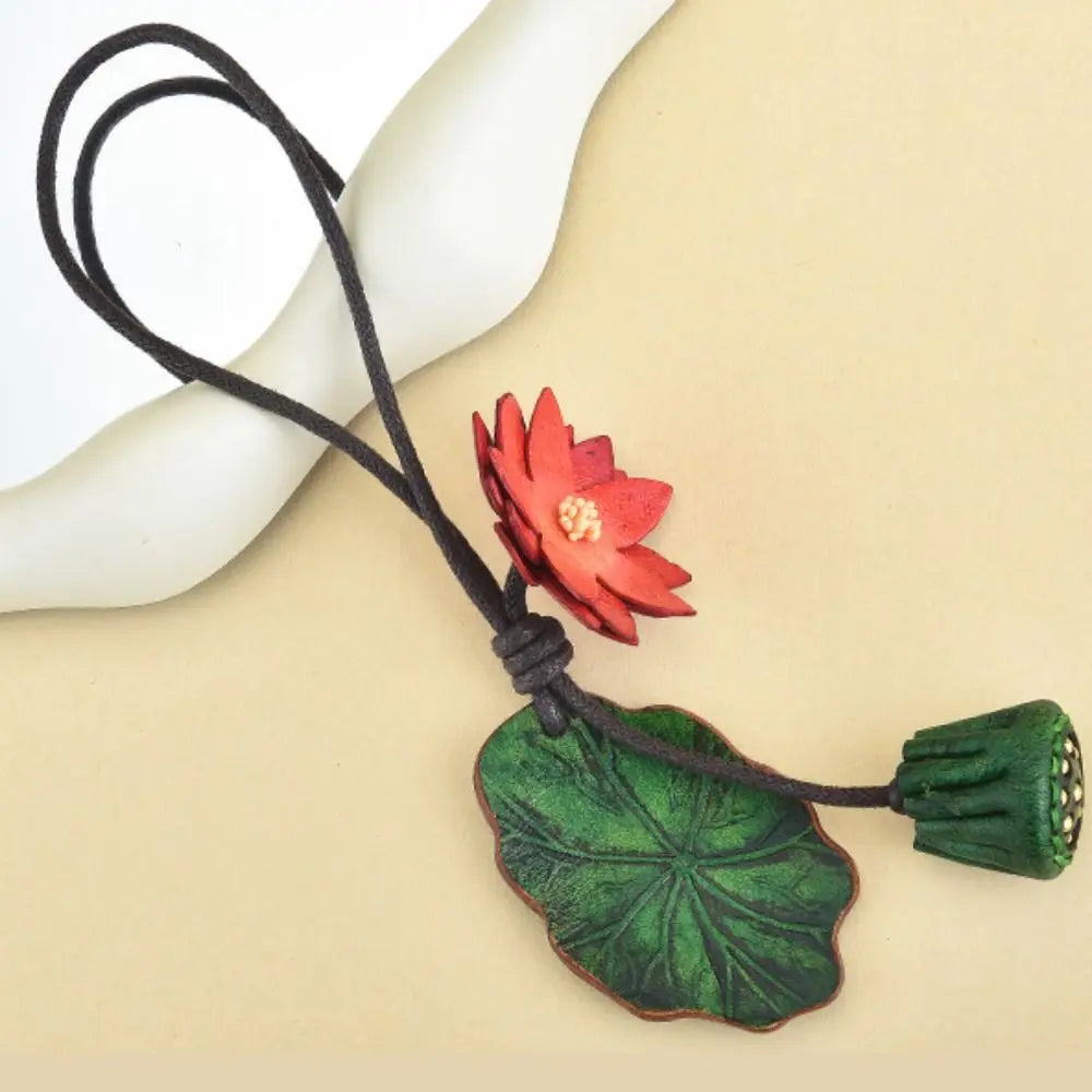 Handmade PU Leather Flower Bag Pendant & Keychain – Lotus Charm for Women