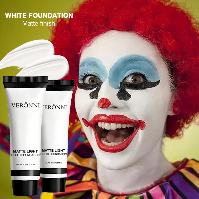VERONNI Pure White Face & Body Paint Foundation – Halloween Clown, Ghost & Cosplay Costume Makeup Adjuster (37ml, All Skin Ty