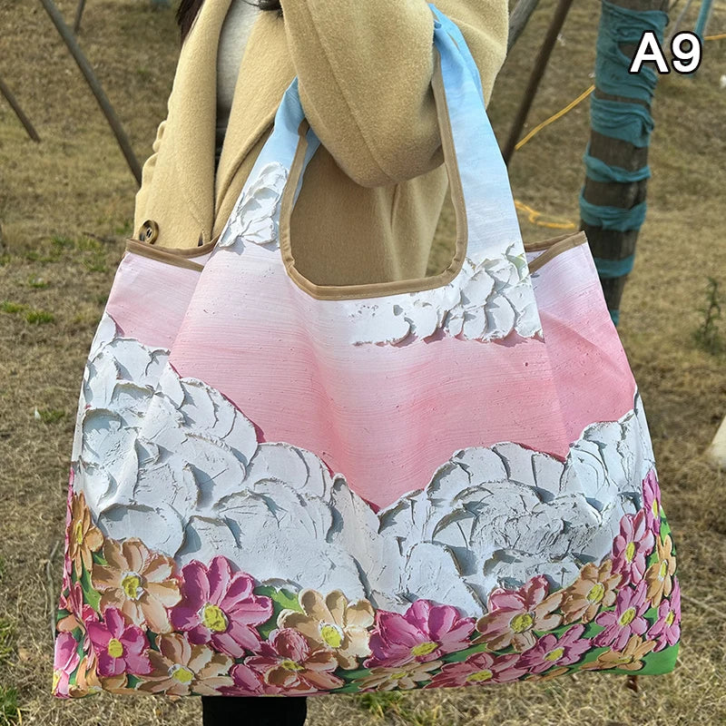Foldable Nylon Shopping Tote Bag – Reusable Grocery & Travel Shoulder Bag