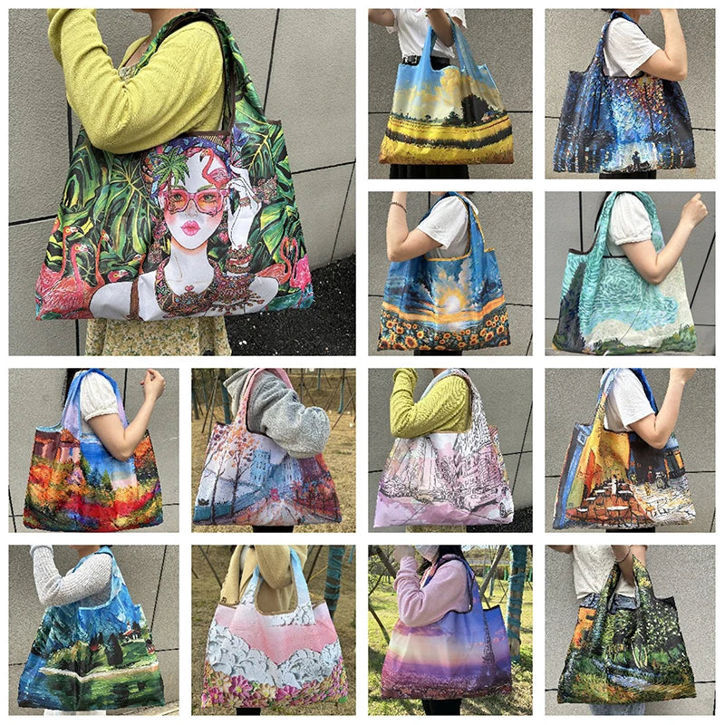 Foldable Nylon Shopping Tote Bag – Reusable Grocery & Travel Shoulder Bag